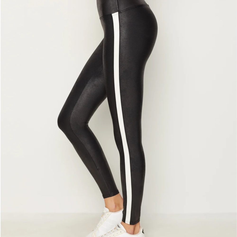 SPANX | Leather White Stripe Leggings | Small